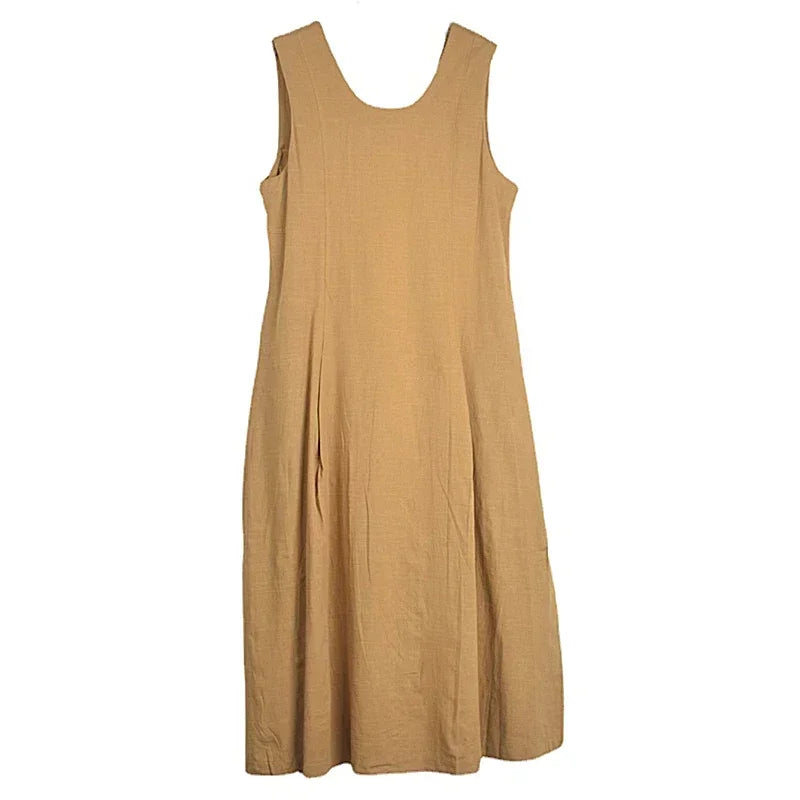 XITAO Loose Casual Simplicity Sleeveless Side Split Dress O-neck Solid Color Summer Women New All-match Dress DMJ1942