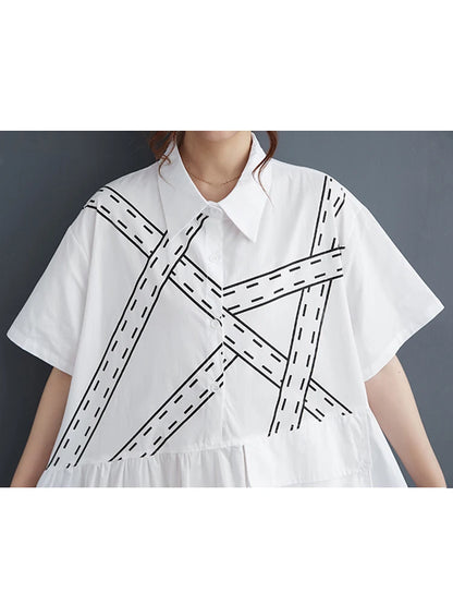 XITAO Big Pocket Shirt Dress Asymmetrical Splicing Fashion Loose Casual Short Sleeve Women Summer Simplicity New Dress WLD20249