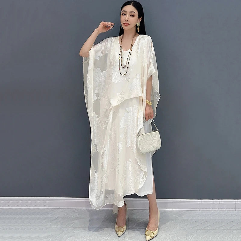 XITAO Chinese Style Jacquard Weave Fashion Dress Advanced Sense Temperament Irregular O-neck Summer Women New Dress GJ1061