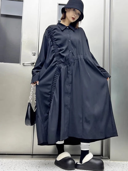 XITAO Asymmetrical Full Sleeve Turn Down Collar Dress Single Breasted Loose Casual Solid Color Casual Women New Dress ZY8899