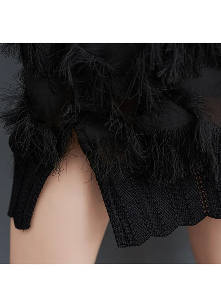 XITAO Irregular Tassel Dress Fashion Lace Casual Stand Collar Autumn New Arrival Women Loose Temperament Dress DMJ1914