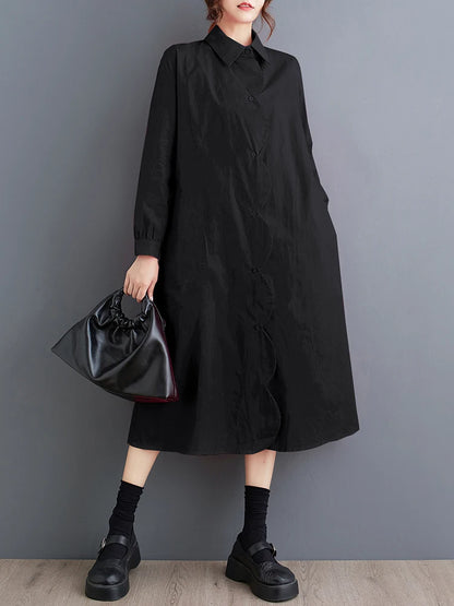 XITAO Turn-down Collar Single Breasted Shirt Dress Solid Color A-line Loose Fashion Mid-calf Korea Dress 2024 Autumn WLD20242