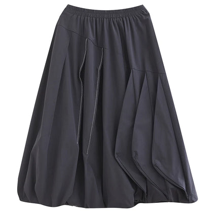 XITAO A-line Casual Mid-calf Solid Color Skirt Loose Fashion Elastic Waist Loose Personality Bud Autumn Women Skirt GMM1025