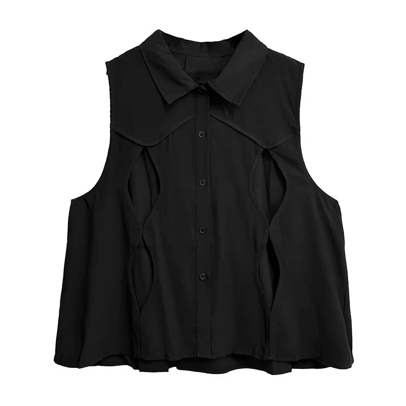 XITAO Hollow Out Singe Baeasted Sleeveless Vest Spring Loose Women Solid Color Fashion All Match Slimming Casual Vest GMM1365