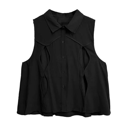 XITAO Hollow Out Singe Baeasted Sleeveless Vest Spring Loose Women Solid Color Fashion All Match Slimming Casual Vest GMM1365