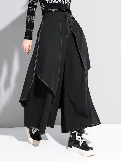 XITAO Black Fake Two Piece Pants Women Loose Fashion Simple Irregular All Match Streetwear 2020 New Autumn Wide Leg Pants ZP3534