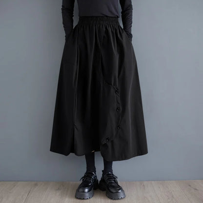 XITAO Solid Color Casual A-line Elastic Waist Mid-calf Skirt Loose Patchwork Irregualr All Match 2024 Autumn Women Skirt ZYY1064