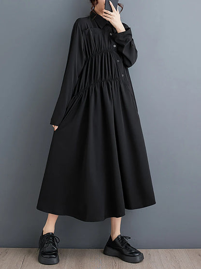 XITAO Irregular Design Pleated Dress Slimming Fashion Solid Color Female New Full Sleeve Casual Loose A-line Dress DMJ4071