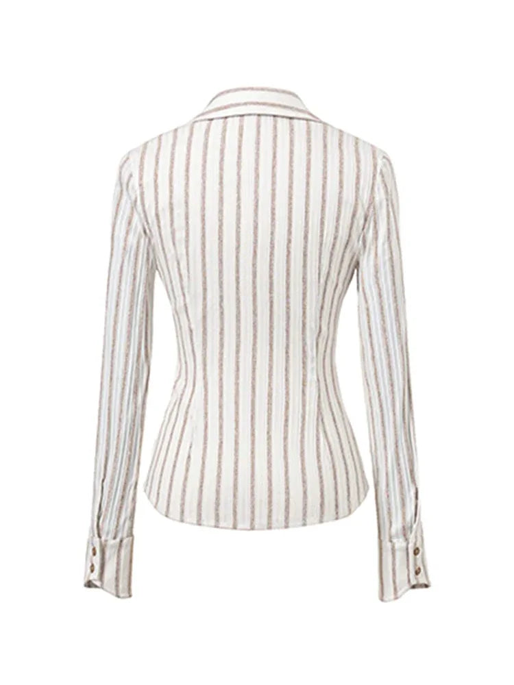 XITAO Full Sleeve Striped Shirt Turn Down Collar Slimming Personality Zippers Spring Women New All-match Shirt LYD1321