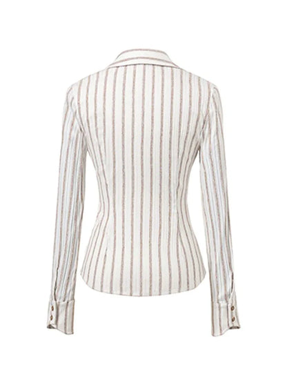 XITAO Full Sleeve Striped Shirt Turn Down Collar Slimming Personality Zippers Spring Women New All-match Shirt LYD1321