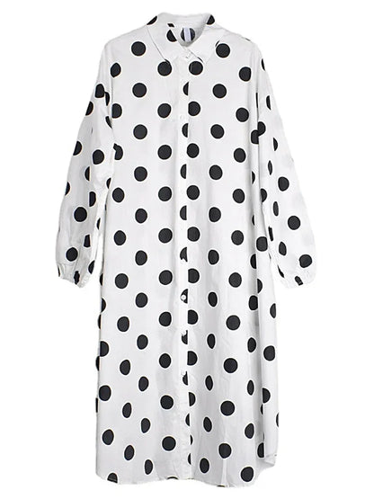 XITAO Dot Print Shirt Dress Loose Fashion Long Sleeve Turn-down Collar Women Casual Dress 2024 Spring Summer Simplicity DMJ2596