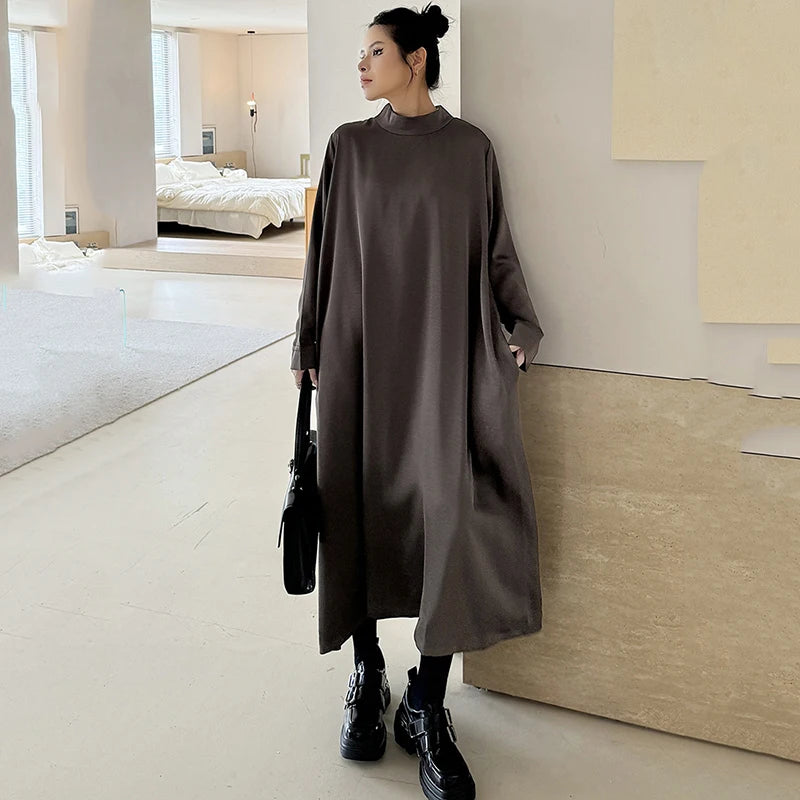 XITAO Full Sleeve Solid Color Loose Dress Simplicity Temperament Loose Elegant Casual Slimming Pullover Women New Dress ZY8902