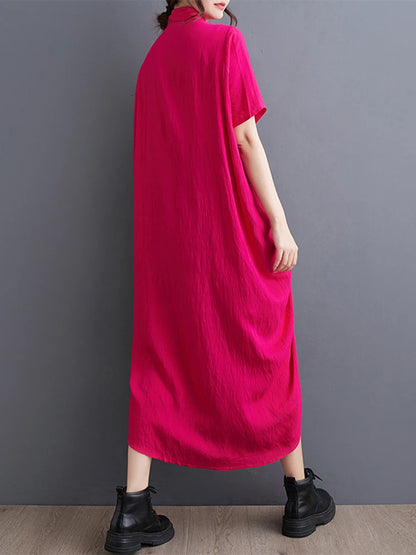 XITAO Asymmetric Single Breasted Dress Half Sleeve Casual A-line Personality Turn-down Color Solid Color Female Dress HJF1231