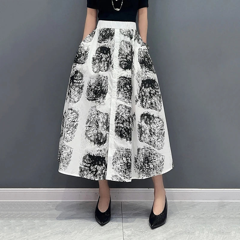 XITAO Printed Casual Skirt Elastic Waist Simplicity Ladies Elegant Loose Size Spring Summer Fashion Women New Skirt LYD1706