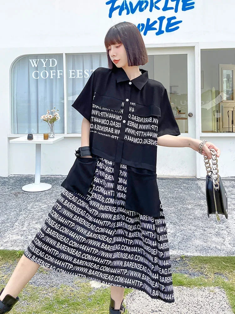 XITAO  Print Pattern Dress Fashion New Women Elegant Goddess Fan Casual Style Loose Pocket 2024 Summer Minority Dress LDD1822