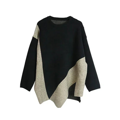 XITAO Irregular Female Sweater Pullover Loose Comfortable Round Neck Casual Long Sleeved Tops 2024 Spring Women New ZZ0005