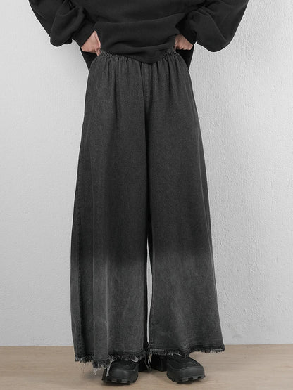 XITAO Gradient Vintage Female Pants Denim Wide Leg Personality Tassels Fashion Trendy Casual Pocket Women Pants GYX1101