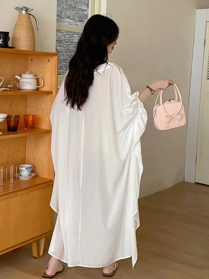 XITAO Asymmetrical Flounced Edge Folds Dress Solid Color Pullover Batwing Sleeve Fashion Slimming Summer New Casual ZY8835