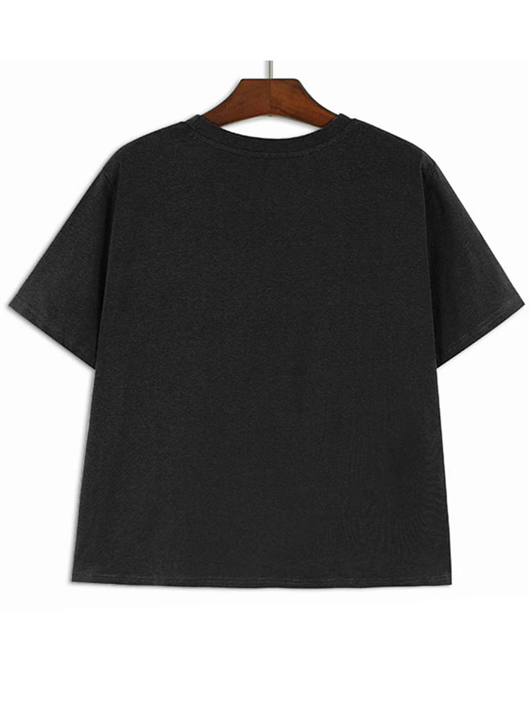 XITAO Block Patchwork O-neck Short Sleeve T-shirt Pleated Loose Casual 2024 Summer New Women All-match T-shirt Top LYD1889