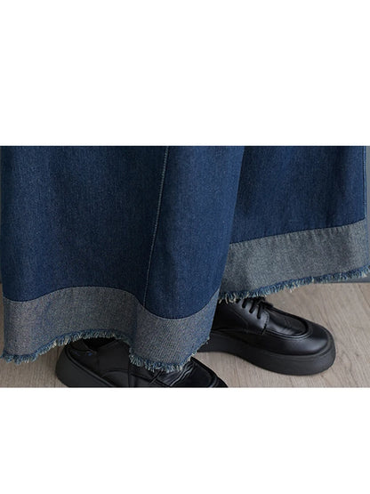 XITAO Contrast Color Cowboy Wide Leg Pants All-match Loose Elastic Waist Casual Fashion Temperament Slimming Pants ZY8891