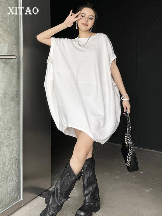 XITAO Loose Asymmetric Sleeveless Dress Casual Vintage Solid Color Irregular Women Summer New Trend Slimming Dress ZY8776