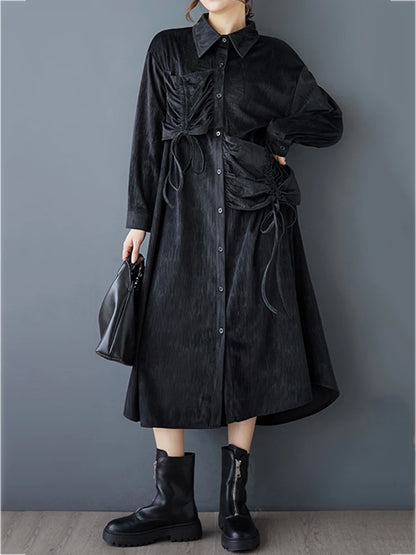 XITAO Casual A-line Turn-down Collar Mid-calf Dress Solid Color Full Sleeve Printing Sweet New Autumn Female Dress GMM1024