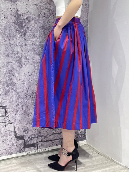 XITAO Casual Striped Skirt Loose Fashion Simplicity Summer New Temperament All-match Fashion Contrast Color Skirt ZY4491