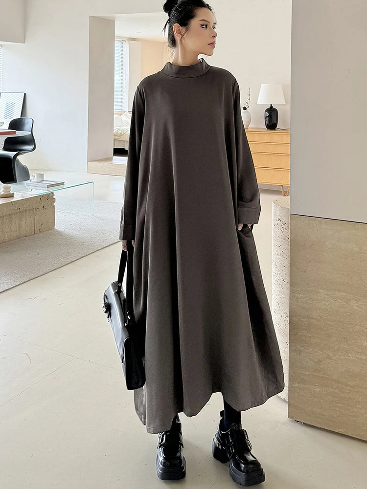 XITAO Full Sleeve Solid Color Loose Dress Simplicity Temperament Loose Elegant Casual Slimming Pullover Women New Dress ZY8902