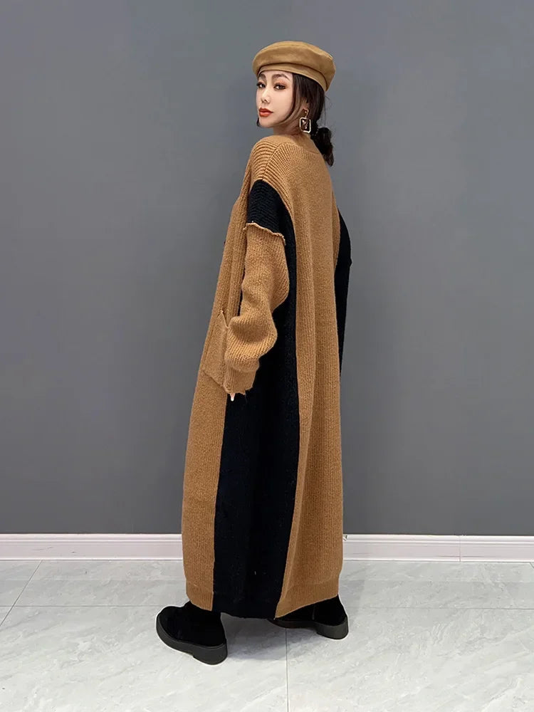 XITAO Casual Long Knitting Cardigan Contrast Color Loose Casual Contrast Color Women Sweater Coat Spring All-match New WLD10176