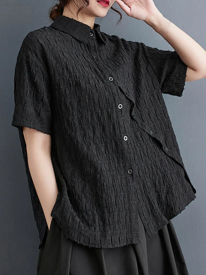 XITAO Fashion Jacquard Weave Women Shirt Broadside Button All Match Casual Solid Loose Single Breasted Niche New Arrival DMJ1137