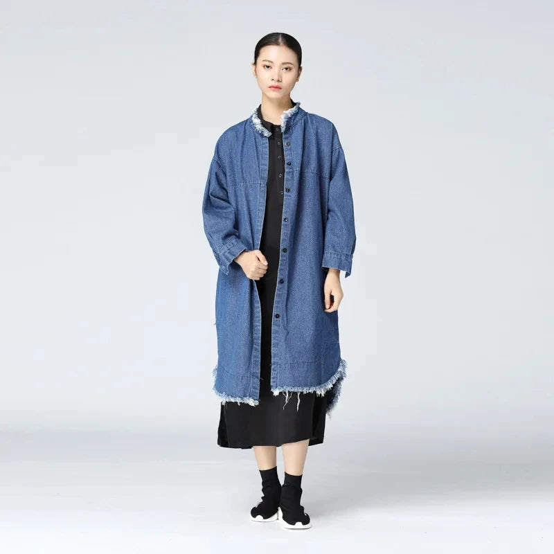 XITAO Cow Boy Style Loose Trench New Women Casual Solid Color Spring Batwing Sleeve Single Breasted Simplicity Long Coat KY655