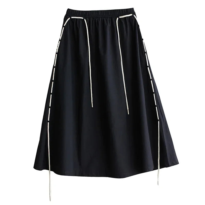 XITAO Loose Simplicity Skirt Personality Bandage Women Spring Summer New Arrival Casual Trend Elastic Waist Skirt LYD1226