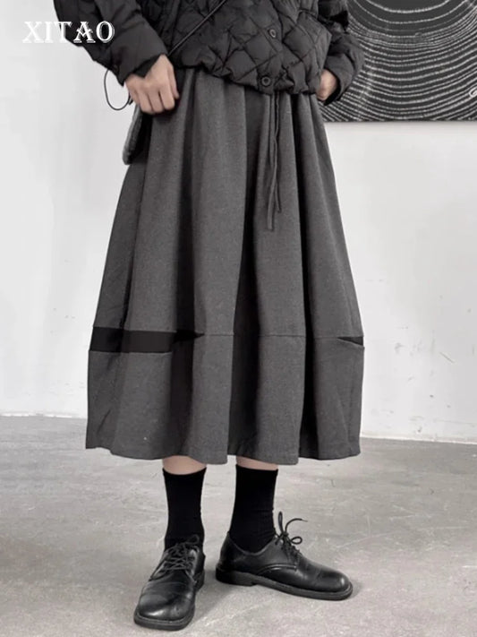 XITAO Casual Fashion Loose Solid Color Skirt Patchwork A-line Mid-calf Contrast Color New Arrival Autumn Women Skirt ZYY1109