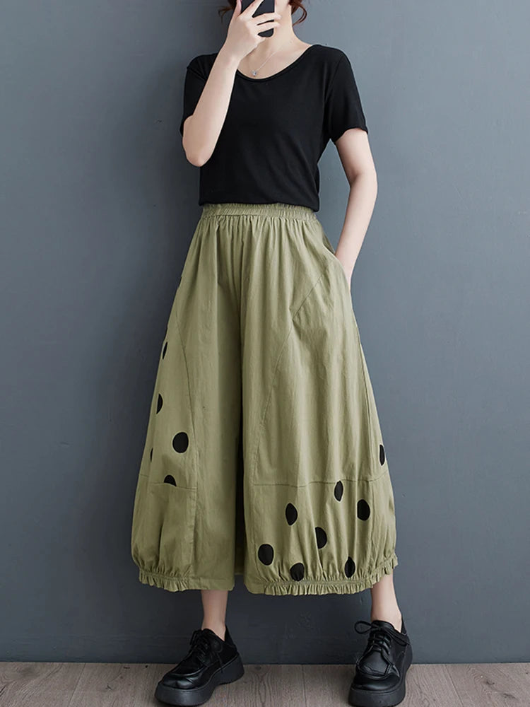 XITAO Irregular Dot Print Wide Leg Pants Loose Fashion Casual Women Casual Simplicity Calf-length Pants Spring New ZY8638