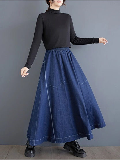 XITAO A-line Casual Solid Color Ankle-length Skirt Irregular 2024 New Loose Autumn Fashion Design Denim Female Skirt ZYY1075