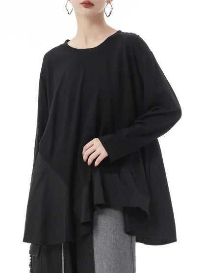 XITAO Loose Irregular Long Sleeve T-shirt Fashion Asymmetric Patchwork Women Spring New Casual All-match Street Wind Top HQQ1946