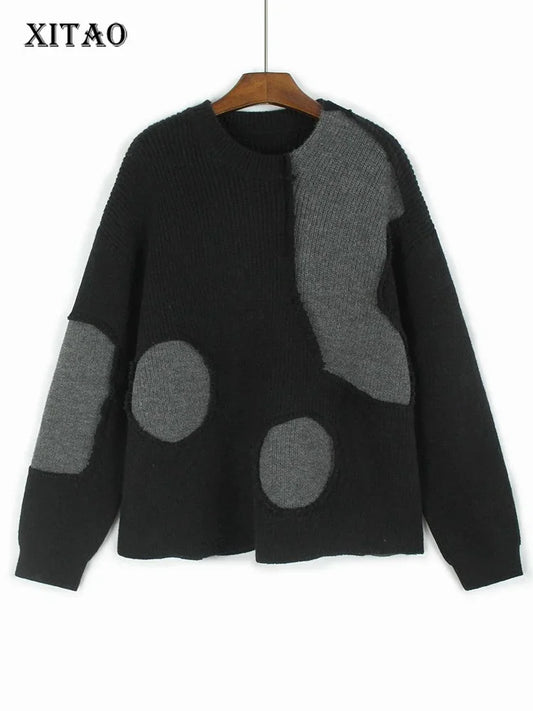 XITAO Patchwork Big Dots Women Sweater Loose Casual Pullover Full Sleeve Autumn Fashion Top Female Loose Trend Sweater ZYY1018