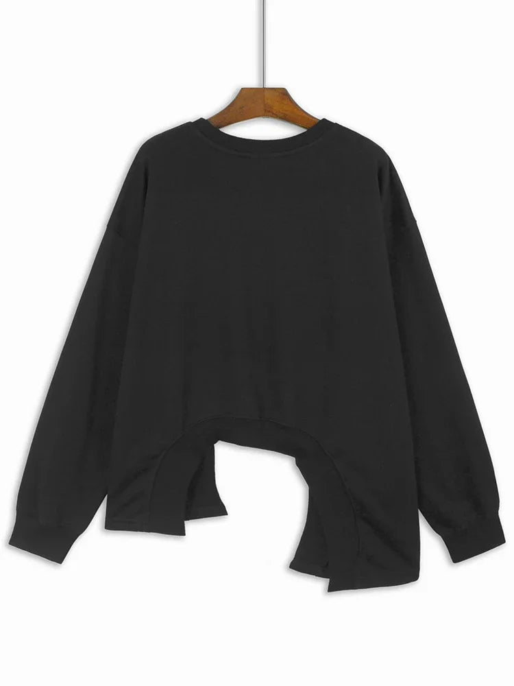 XITAO Solid Color Loose Irregular Casual T-shirt Round Neck Long Sleeve Personalized Fashion All Match Sweatshirt New GYX1054