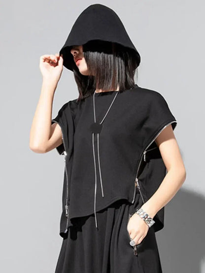 XITAO Solid Asymmetrical T-Shirt Women Summer New Personality Fashion Loose V-neck Short Sleeve T-Shirt WLD11216