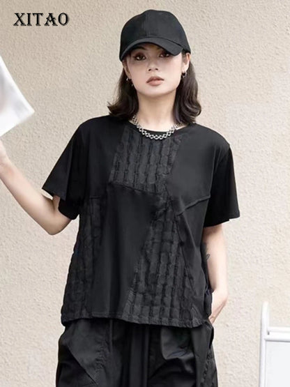 XITAO Loose Irregular Patchwork T-shirts Casual All-match Short Sleeve Women Summer New Trend Simplicity O-neck Top HQQ2371