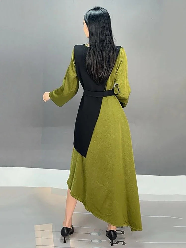 XITAO New Style Fashion Two Pieces Dress 2024 New Autumn Trendy Solid Color Long Sleeve Loose Irregular Women Dress LJ1080