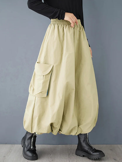 XITAO Ball Gown Casual Solid Color Loose Ankle-length Skirt New Patchwork Pocket Fashion Trendy Autumn Women Skirt GMM1073