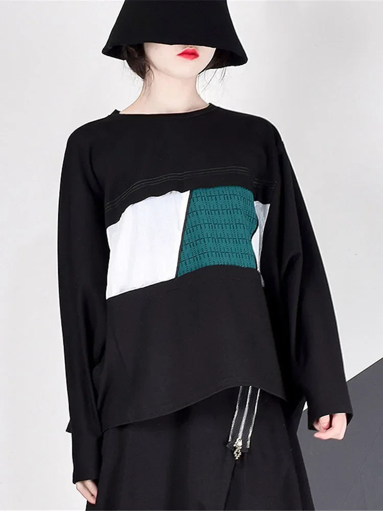 XITAO Patchwork Geometric Striped T Shirt Women 2024 Spring Trendy Fashion New Casual O Neck Collar Batwing Sleeve Top WLD2864