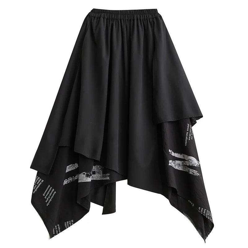 XITAO Patchwork Irregular Letter A-line Skirt Elastic Waist All-match Casual Fashion Slimming Personality Women Skirt DMJ3644