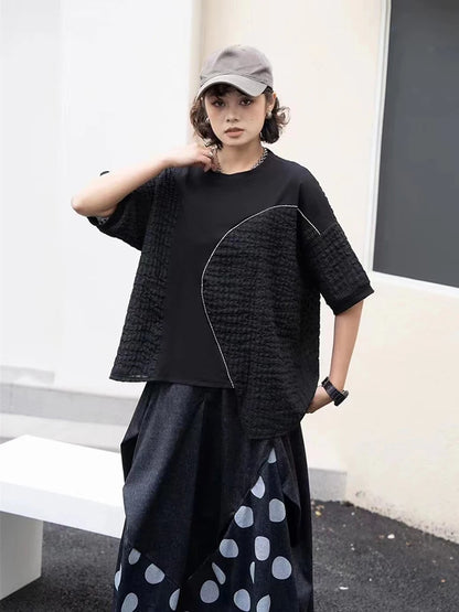 XITAO Irregular Splicing T-shirt Solid Color O-neck Short Sleeved Pullover Simplicity Summer Fashion Women New Top LYD1793