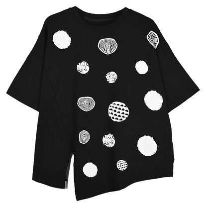 XITAO Polka Dot Irregular O-neck Half Sleeve T-shirt Casual Loose Fitting Simple Fashion Classic Style Summer Women Tee GJ1130