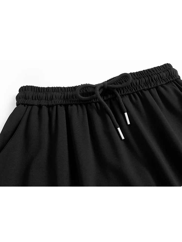 XITAO Irregular Zipper Decoration Elastic Waist A-line Skirt Pleated Loose Casual Personality Women New Fashion Skirt DMJ4109