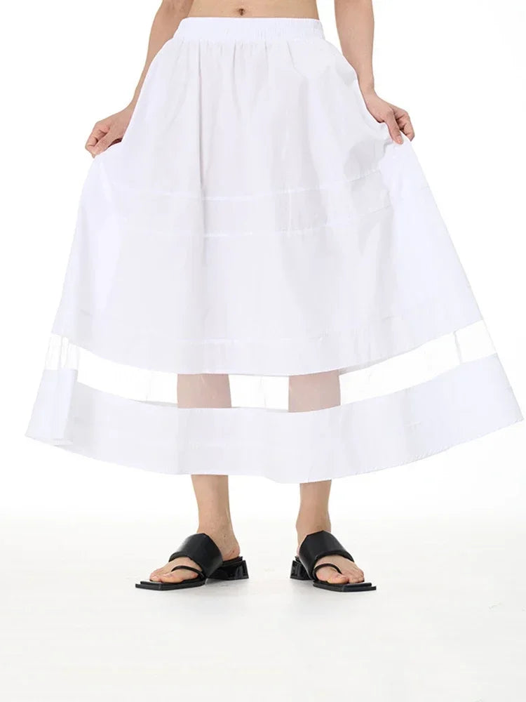 XITAO Mesh Patchwork Loose A-Line Skirt Casual Pleated Simplicity Personality Women New Skirt DMJ2388