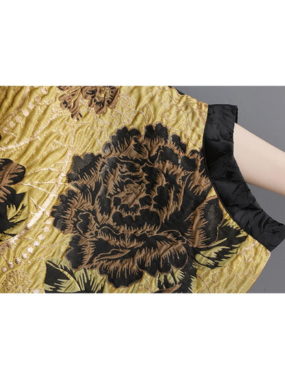 XITAO Bat Wing Sleeve Female Trench Flowers New Chinese Style Women Yellow Patchwork Vintage Loose Winter Coat DMJ3790