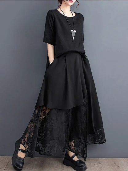 XITAO Asymmetrical Gauze Patchwork Skirt Black Loose Fashion Personality A-line Skirt Summer New Street Trendy Women WLD11722